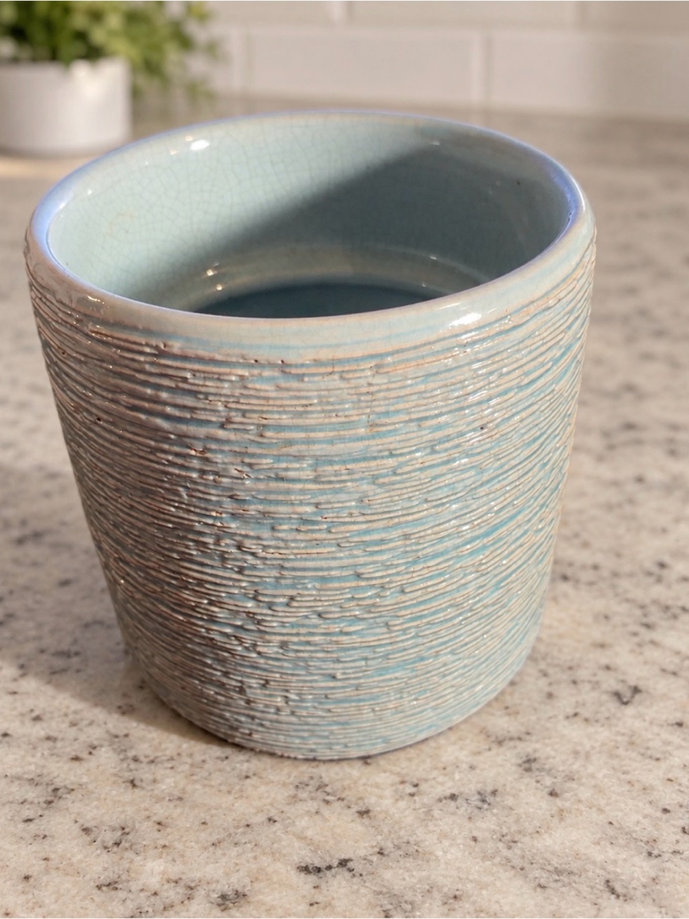 Blue Textured Ceramic Planter Pot with Drainage Plug 5”